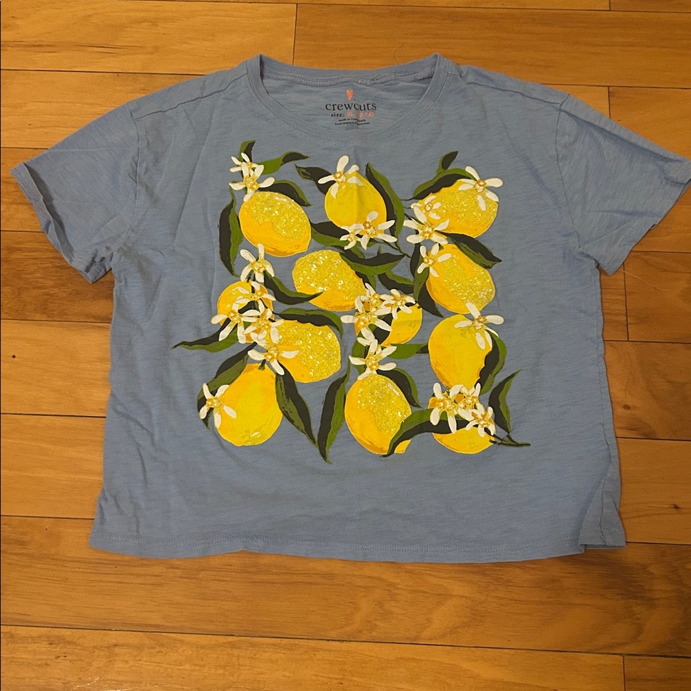 Crewcuts Light Blue Lemon Print cropped Tee